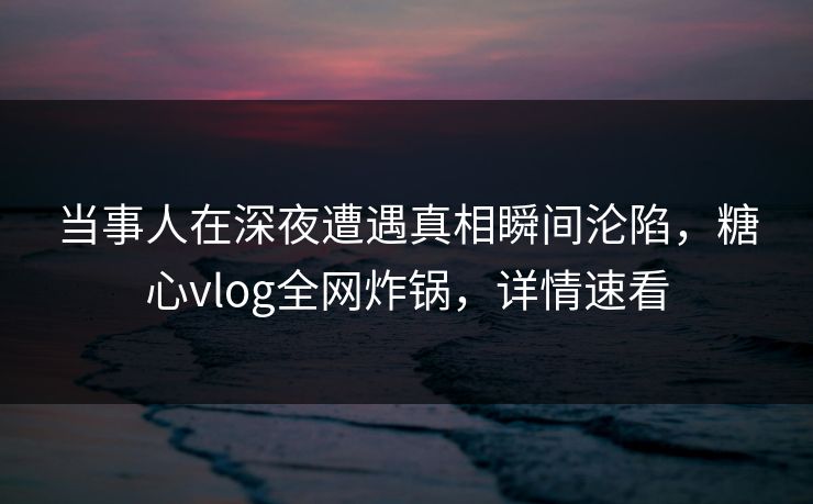 当事人在深夜遭遇真相瞬间沦陷，糖心vlog全网炸锅，详情速看